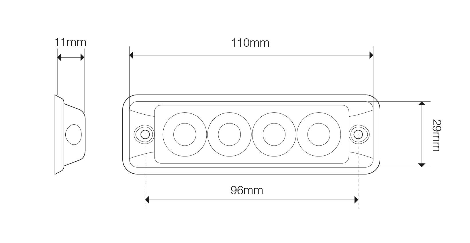 LED Blitzmodul, LED-Farbe Gelb, 4 x 3 Watt LEDs, 11 mm Aufbauhöhe