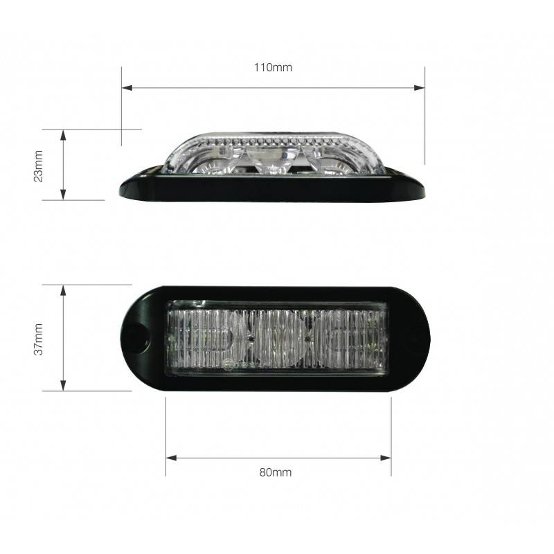 LED Blitzmodul, 180°, LED-Farbe Weiss, 3 LEDs, ECE R10