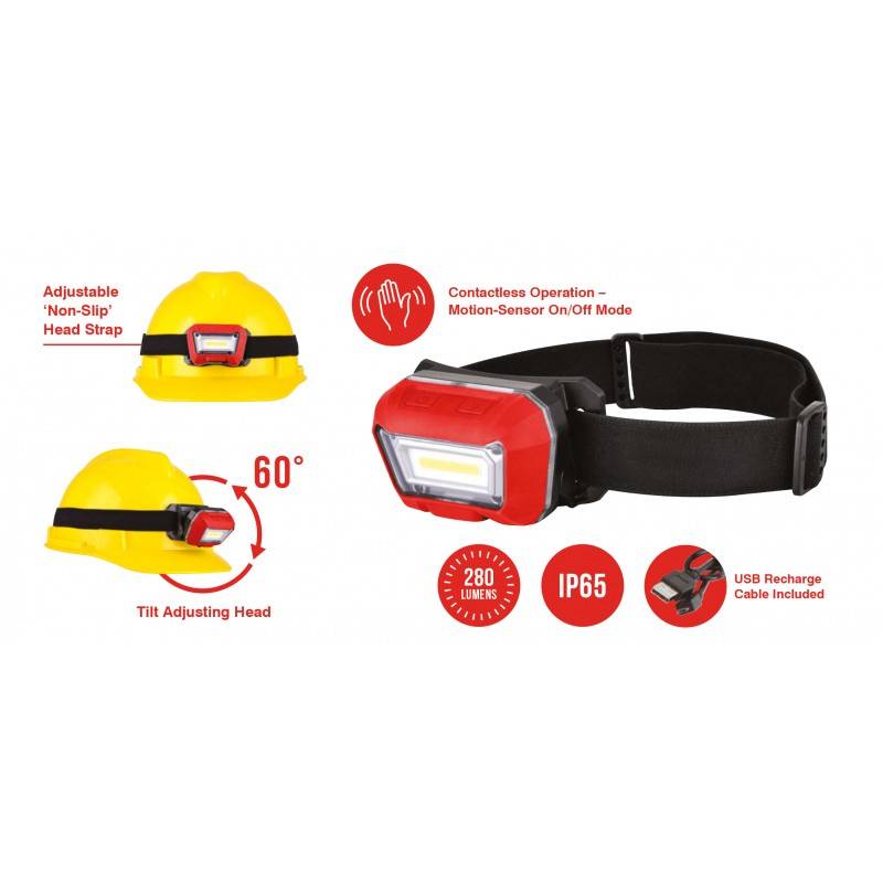 Stirnlampe, Kopflampe, USB aufladbar, Motion-Sensor