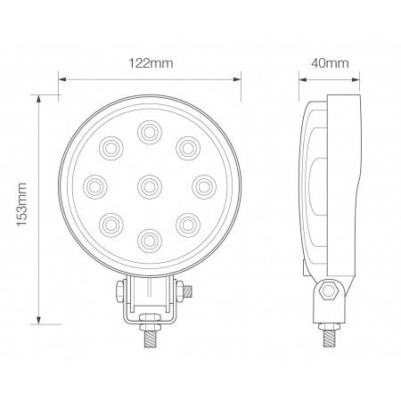 LED Arbeitsscheinwerfer, Serie 12227, Rund, ECE-R10 12/24 Volt, Flutlicht