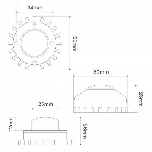 Rundes LED Blitzmodul, Serie "HideAway", Blau, 50 mm Ø, Ein- und Aufbau