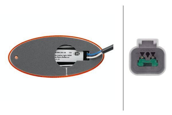 HELLA 2PS 964 295-387 Seitenmarkierungsleuchte - LED - 12V - Anbau - Lichtscheibenfarbe: gelb - Kabe