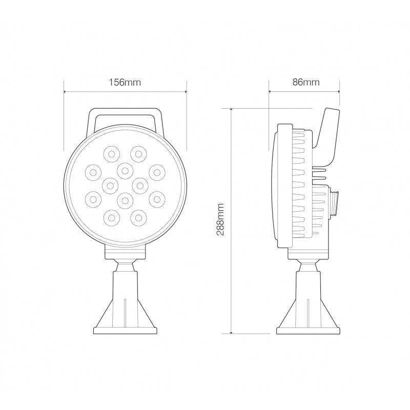 36W Work Lamp with Handle. Swivel Base, and On/Off Switch