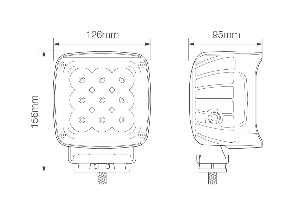 Large Square 45W Work Lamp w/ Black Housing - 12/24v (Spot