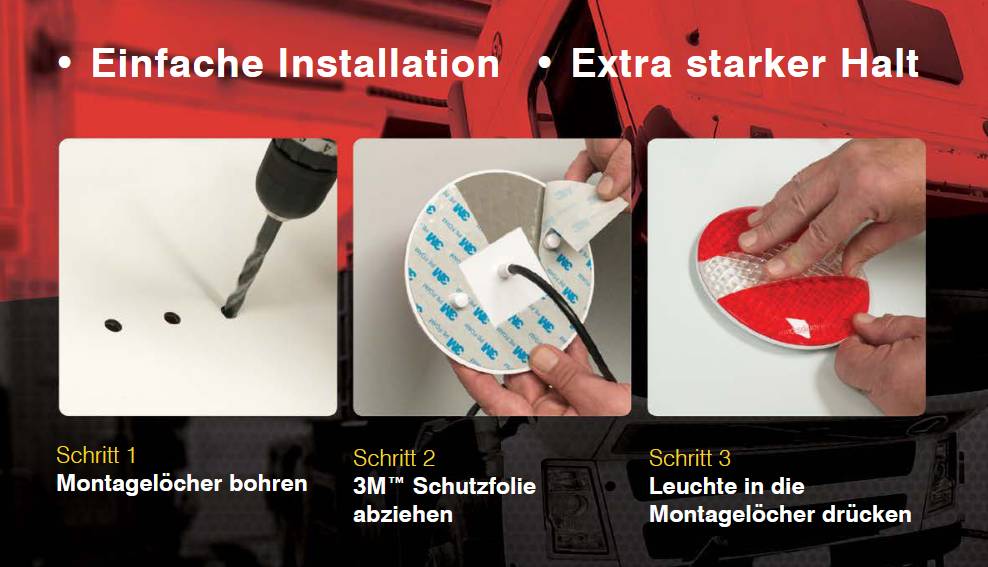 LED Rückleuchte, Rücklicht / Bremslicht, 80 mm Ø, ECE, baetz Click & Stick System
