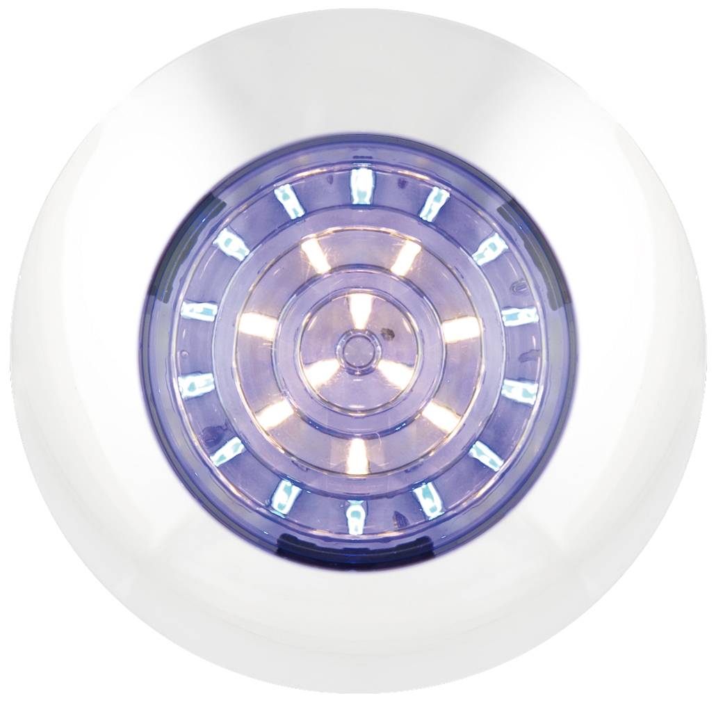 Runde LED Innenraumleuchte, weiße Blende, blaues u. weißes LED-Licht, 12 Volt, 17 mm hoch