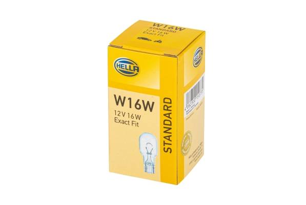 HELLA 8GA 008 246-001 Glühlampe - W16W - Standard - 12V - 16W - Sockelausführung: W2,1x9,5d - Schach