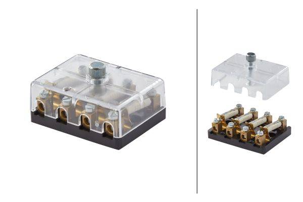 HELLA 8JD 002 294-211 Sicherungsdose - 4-polig - 8A - glasklar - Stecker: Schraubkontakt