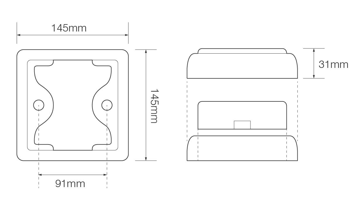LED Rückleuchte, Rückfahrleuchte, Serie 125, verchromt, 12/24 Volt, 145 mm x 145 mm, ECE geprüft