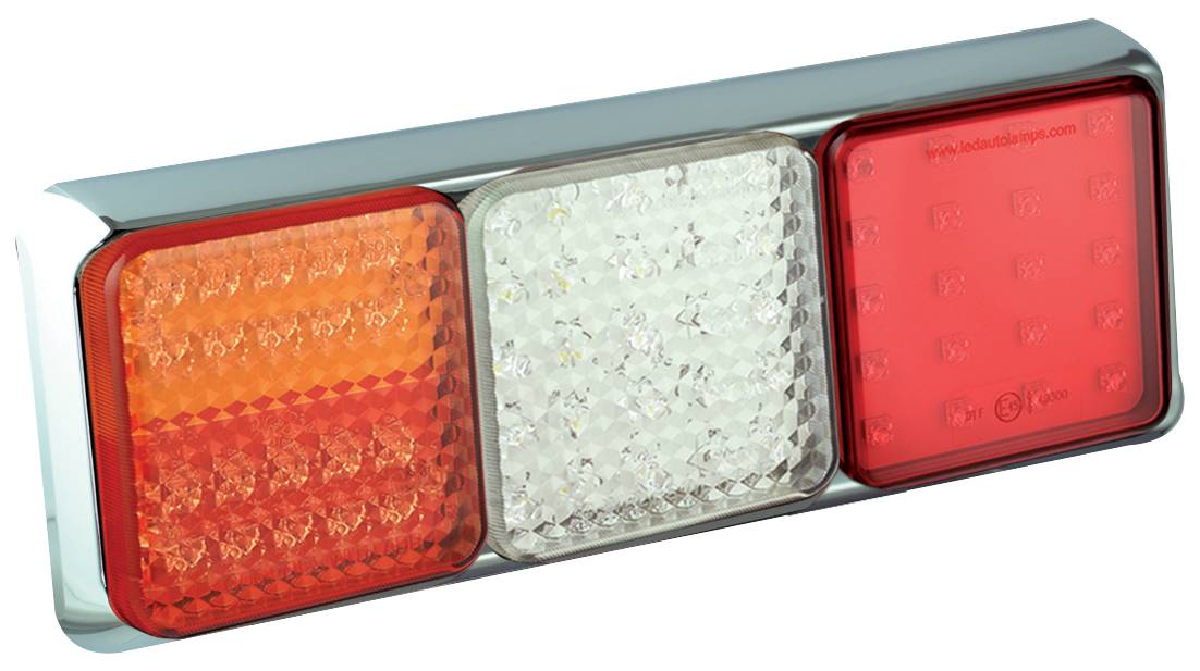 LED Rückleuchte, Links, Brems/Rücklicht, Blinker, Rückfahr- u. Nebelschlussleuchte, Chrom, Serie 100