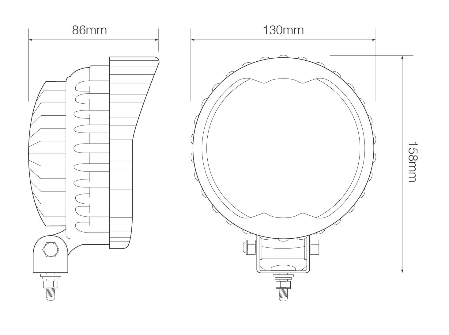LED Arbeitsscheinwerfer, rund, Serie 7450, Gehäuse schwarz, 24 Volt, Flutlicht