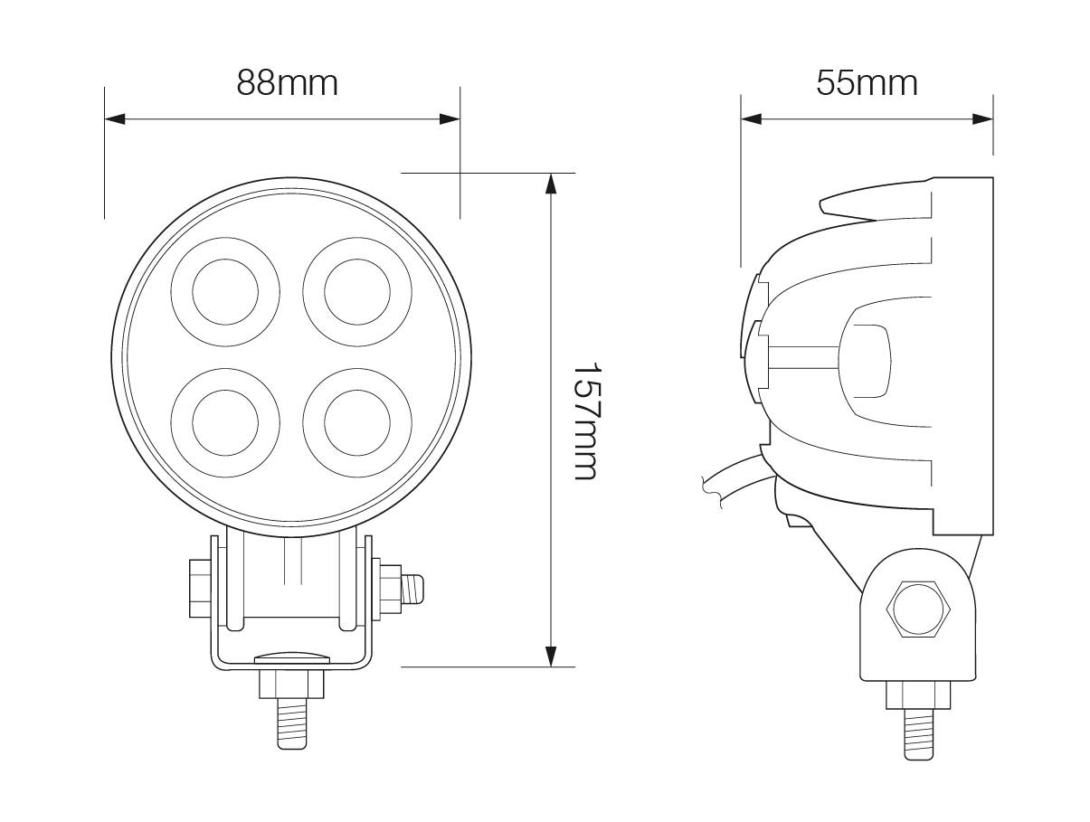 LED Arbeitsscheinwerfer, Serie Blackline, Rund, 12 Watt, 12/24 Volt, Flutlicht