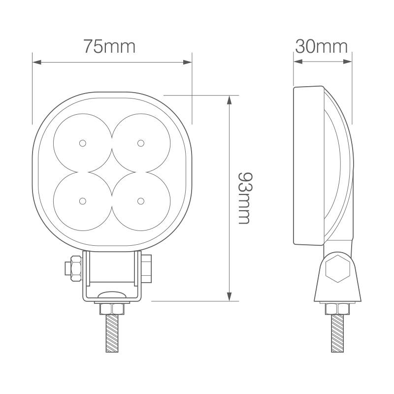 Runder LED Arbeitsscheinwerfer, Rückfahrscheinwerfer, Aufbau, ECE-R23 geprüft