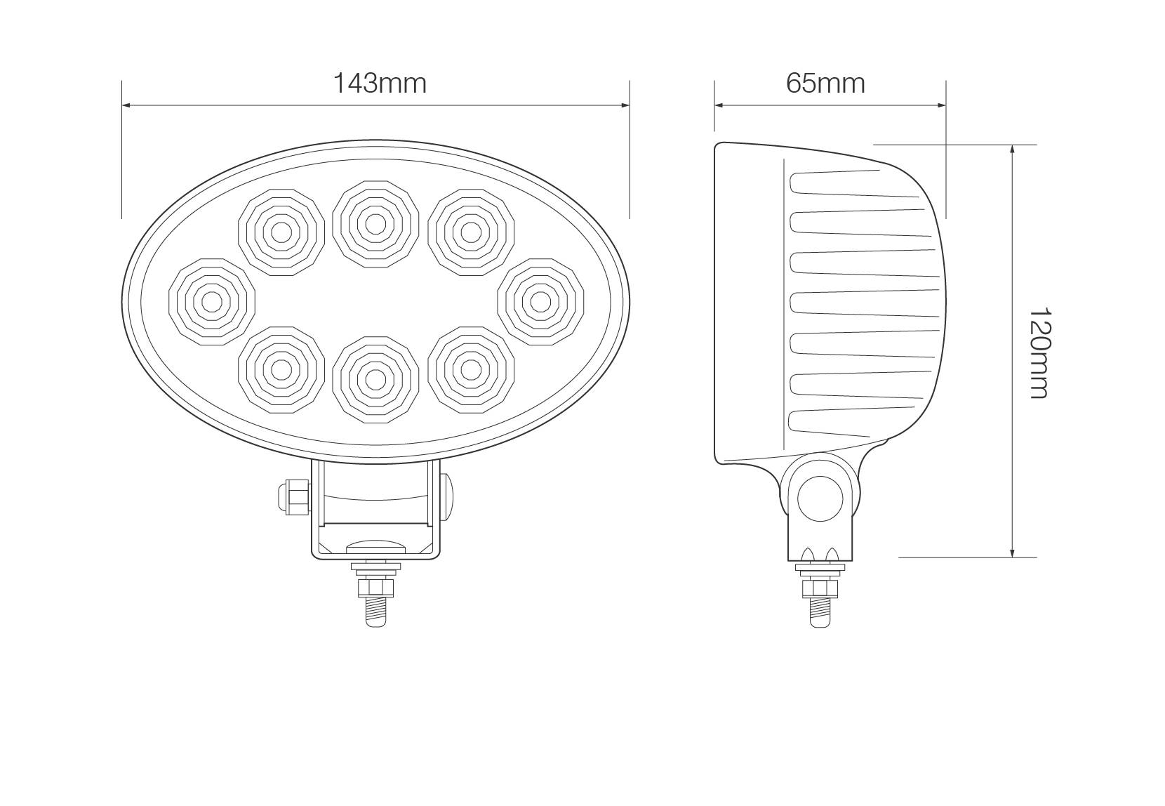 LED Arbeitsscheinwerfer, ECE R10, Oval, 24 Watt, 12/24 Volt