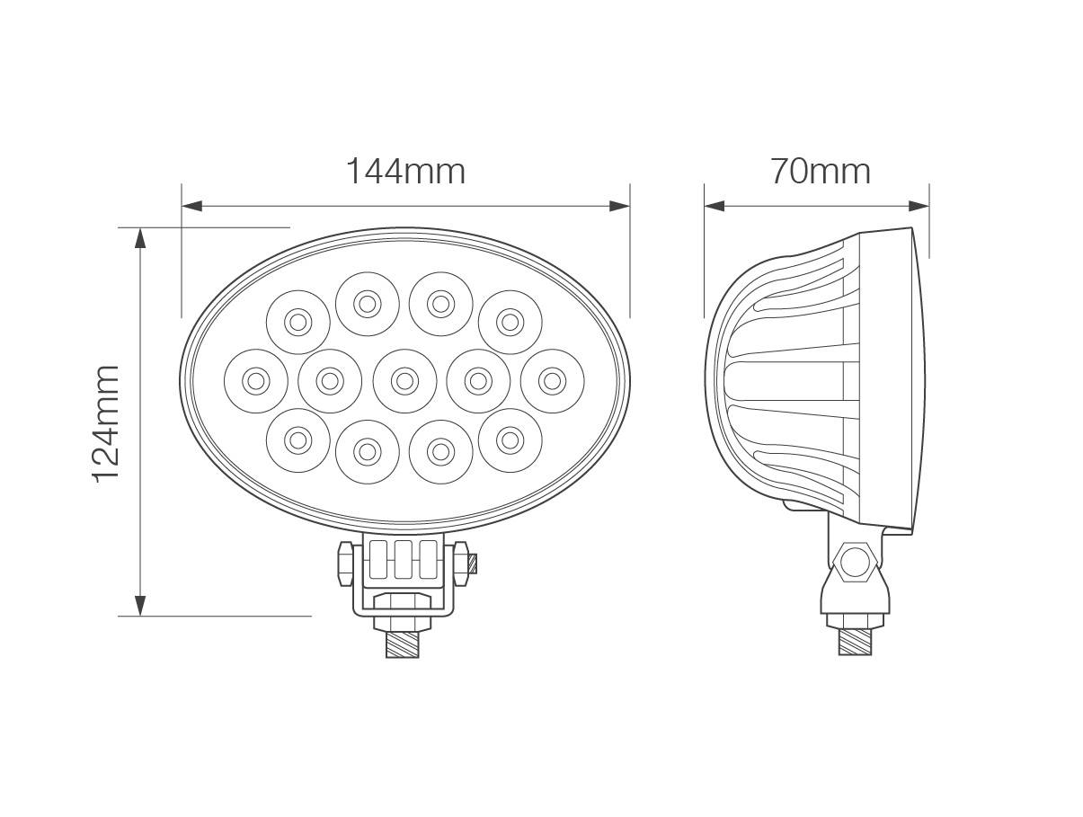 LED Arbeitsscheinwerfer, Serie 14439, Oval, ECE-R10, 12/24 Volt, Flutlicht
