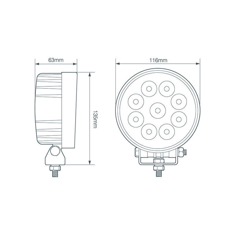 LED Arbeitsscheinwerfer, Serie 11227, Rund, ECE-R10 12/24 Volt, Flutlicht