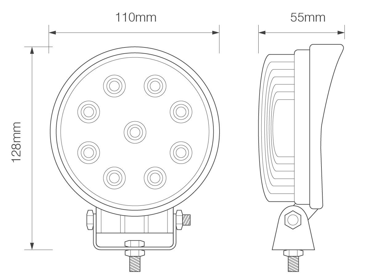 LED Arbeitsscheinwerfer, Serie 11127, Rund, ECE-R10 12/24 Volt, Flutlicht
