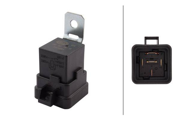 HELLA 4RD 007 794-301 Relais, Arbeitsstrom - 12V - 5-polig - Wechsler - Farbe: schwarz - mit Halter