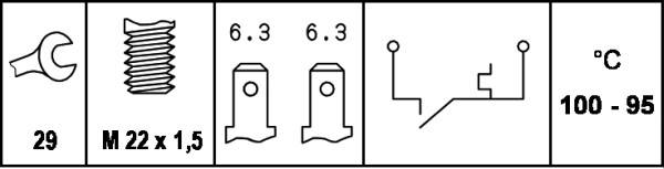 HELLA 6ZT 007 800-061 Temperaturschalter, Kühlerlüfter - 12V - Anschlussanzahl: 2 - Flachstecker - g