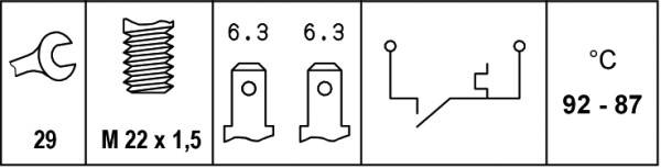 HELLA 6ZT 007 800-001 Temperaturschalter, Kühlerlüfter - 12V - Anschlussanzahl: 2 - Flachstecker - g