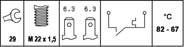 HELLA 6ZT 007 800-011 Temperaturschalter, Kühlerlüfter - 12V - Anschlussanzahl: 2 - Flachstecker - g
