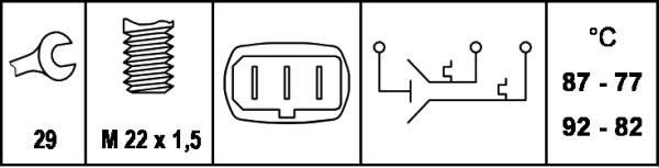 HELLA 6ZT 007 802-011 Temperaturschalter, Kühlerlüfter - 12V - Anschlussanzahl: 3 - Flachstecker - g