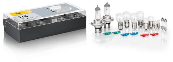 HELLA 8GJ 002 525-941 Glühlampensortiment - C5W/H4/P21/5W/P21W/R10W/T4W - 24V - Box - Menge: 18