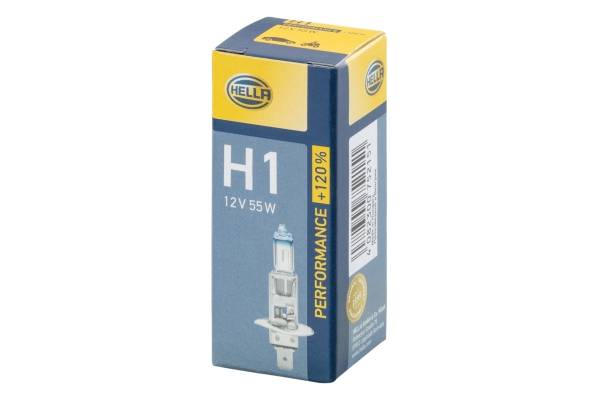HELLA 8GH 223 498-011 Glühlampe - H1 - Performance up to 120% - 12V - 55W - Sockelausführung: P 14,5