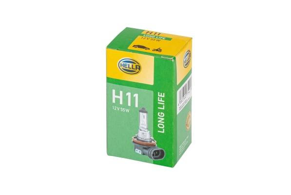 HELLA 8GH 223 498-351 Glühlampe - H11 - Long Life up to 3x longer lifetime - 12V - 55W - Sockelausfü