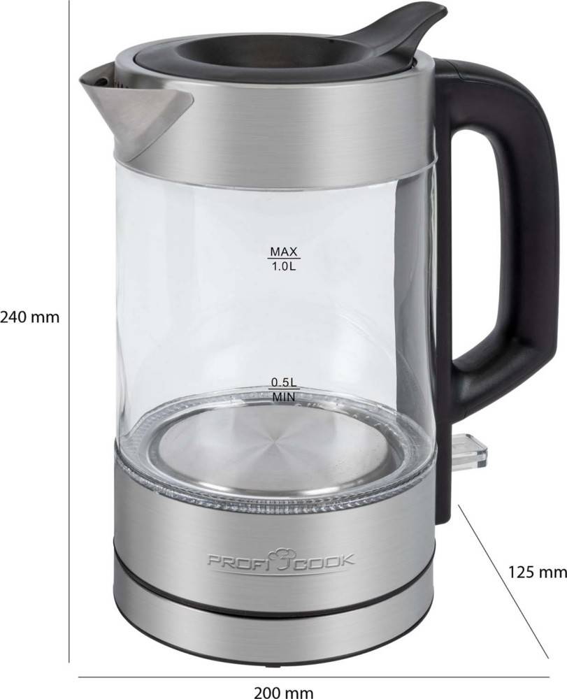 PROFI COOK Glas-Wasserkocher PC-WKS 1229 G inox