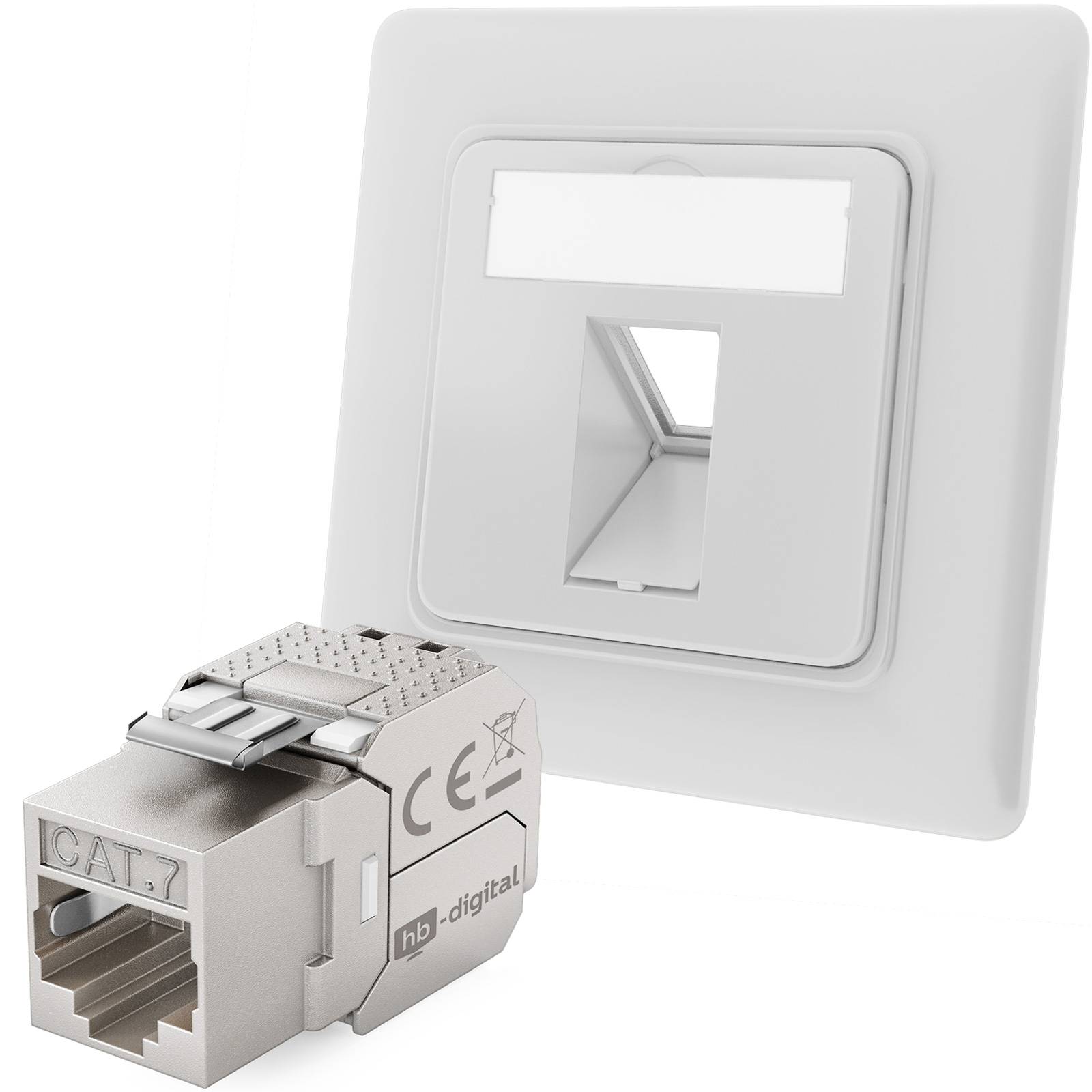 hb-digital Netzwerkdose 1 Port mit 1 x Keystone Modul CAT 7 Datendose RJ45 Unterputz RAL9003