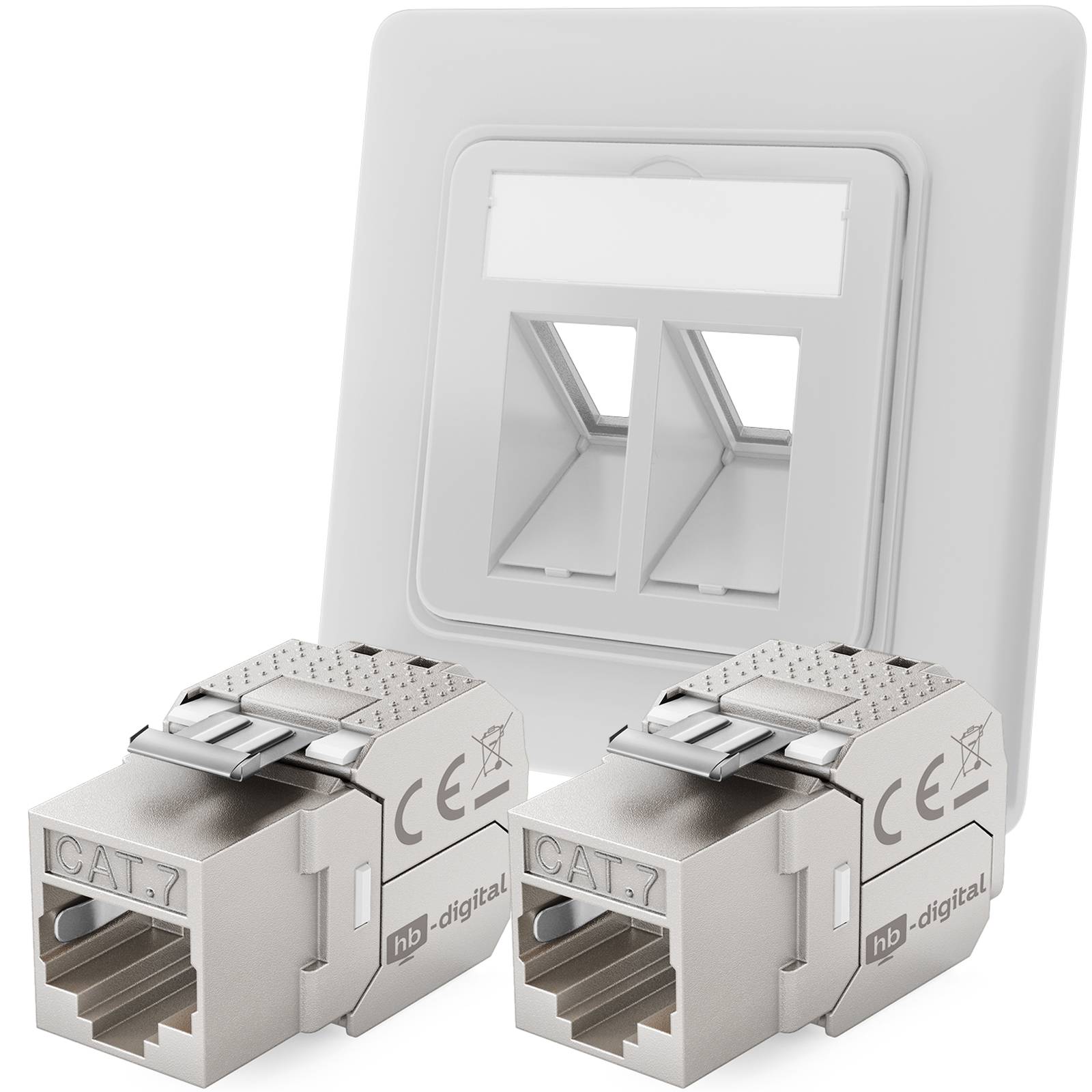 hb-digital Netzwerk Dose mit 2 x Keystone Modul CAT 7 Patch Dose RJ45 Unterputz RAL9003