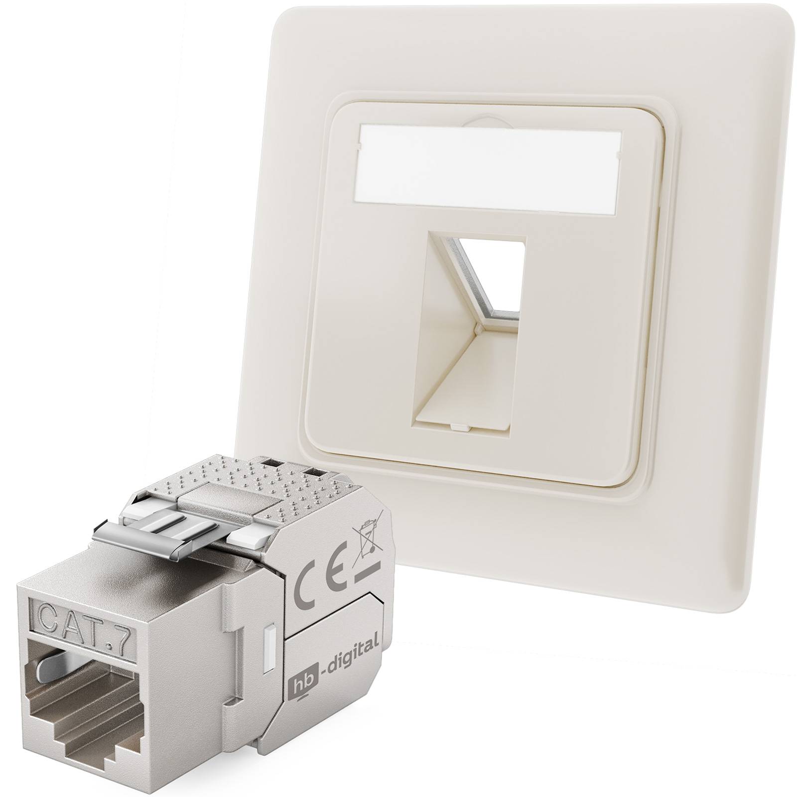 hb-digital Netzwerkdose 1 Port mit 1 x Keystone Modul CAT 7 Daten Dose RJ45 Unterputz RAL9010