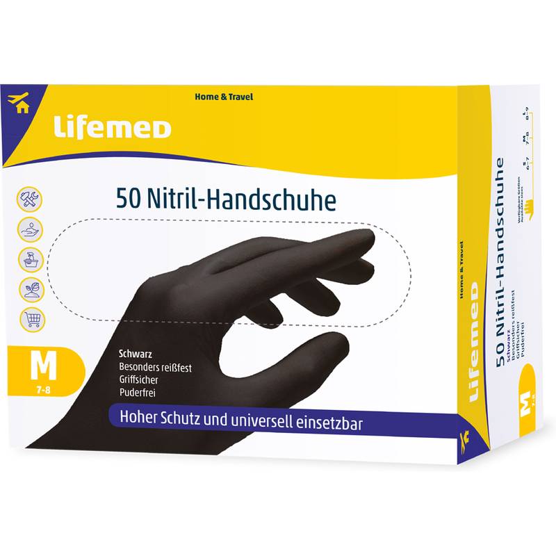 Lifemed Nitril-Handschuh, schwarz, puderfrei, Größe M
