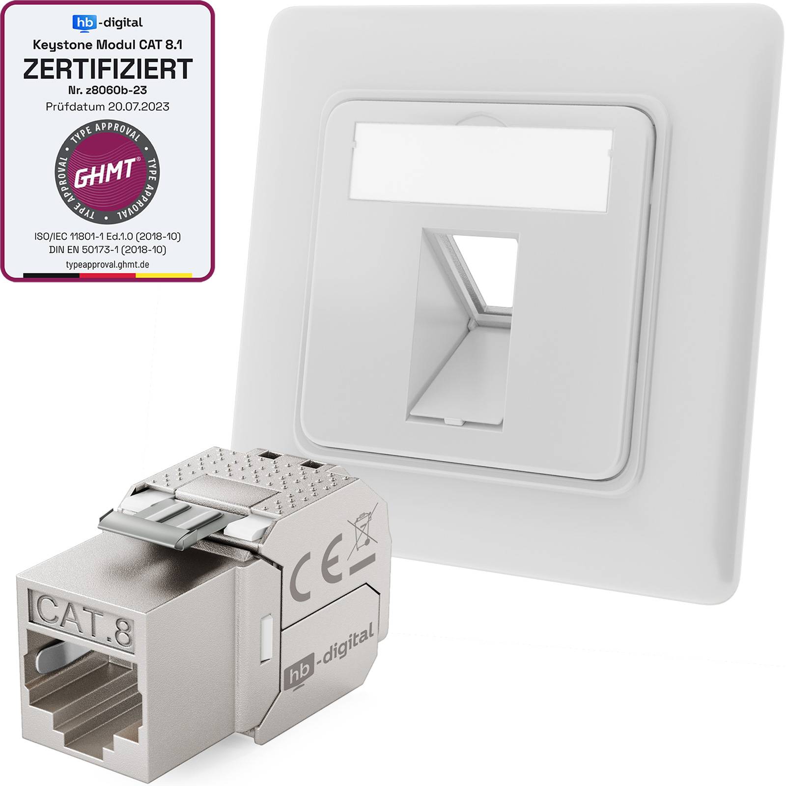 hb-digital Netzwerkdose 1 Port mit 1 x Keystone Modul CAT 8 Datendose RJ45 Unterputz RAL9003