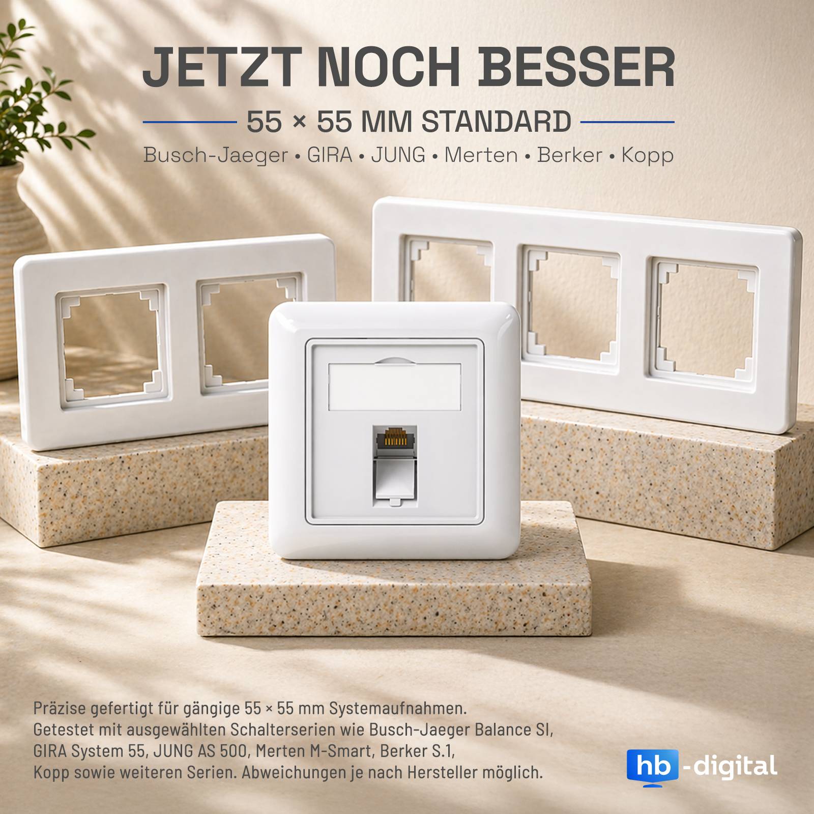 hb-digital Netzwerkdose 1 Port mit 1 x Keystone Modul CAT 8 Datendose RJ45 Unterputz RAL9003