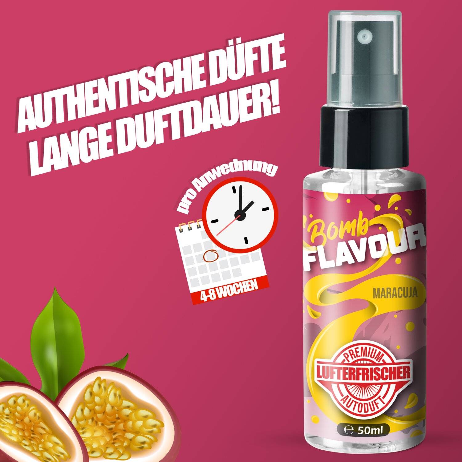 ShinyChiefs FLAVOUR BOMB Maracuja - Autoduft mit Maracuja-Geruch - Premium Lufterfrischer für den Auto-Innenraum