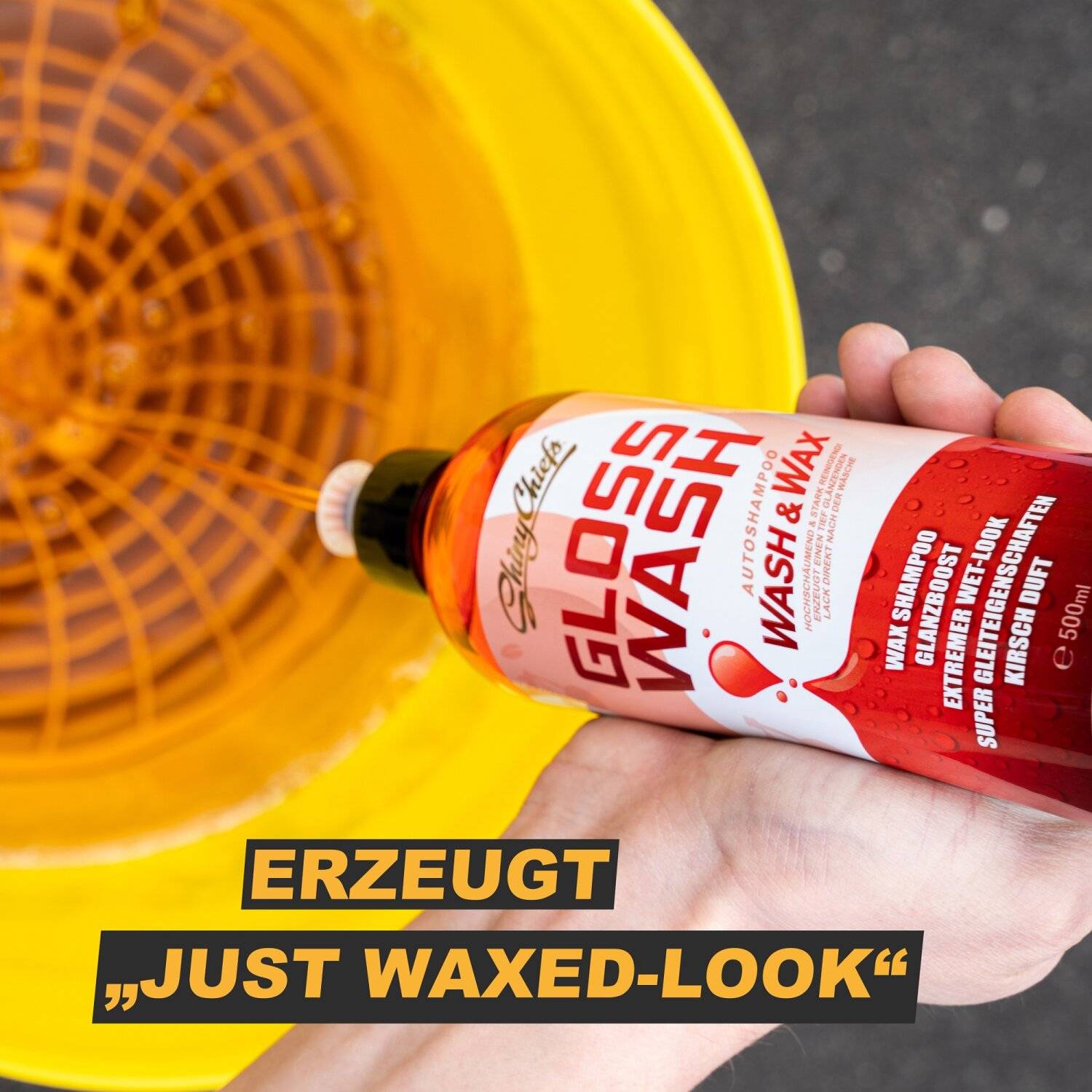 ShinyChiefs GLOSSWASH Kirsche - WASH & WAX Mildes Autoshampoo mit Glanzverstärker für den "Just-Waxed-Look" 500ml