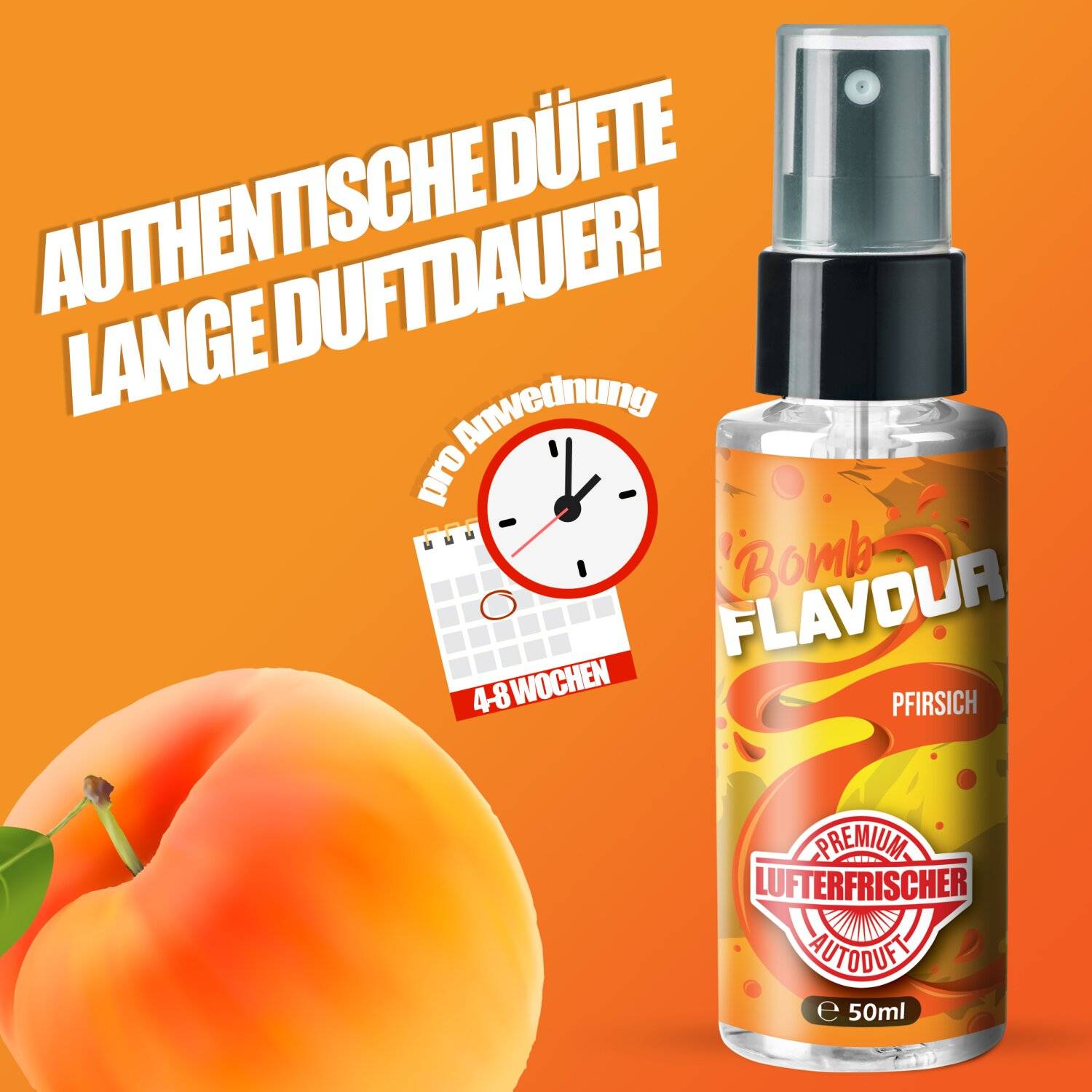 ShinyChiefs FLAVOUR BOMB Pfirsich - Autoduft mit Pfirsich Geruch - Premium Lufterfrischer für den Auto-Innenraum neutral