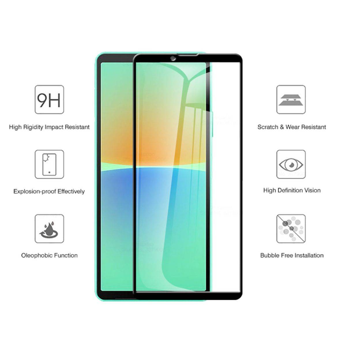 Für Sony Xperia 10 V 5. Generation 3D Premium 0,3 mm H9 Hart Glas Schwarz Folie Schutz Hülle Zubehör Neu