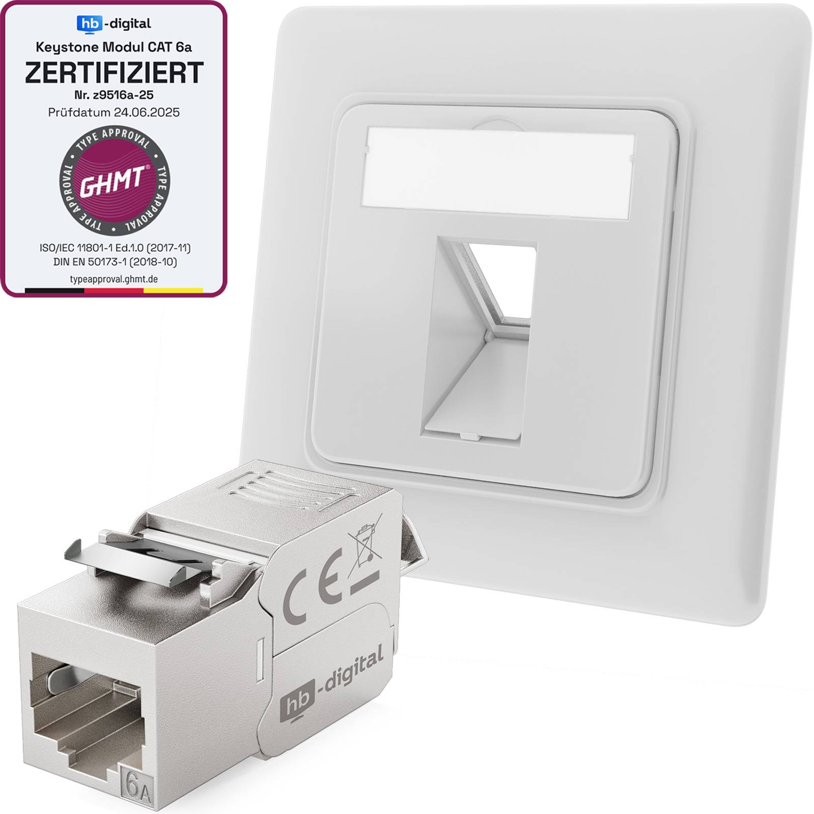 hb-digital Netzwerkdose 1 Port mit 1 x Keystone Modul CAT 6a Datendose RJ45 Unterputz RAL9003