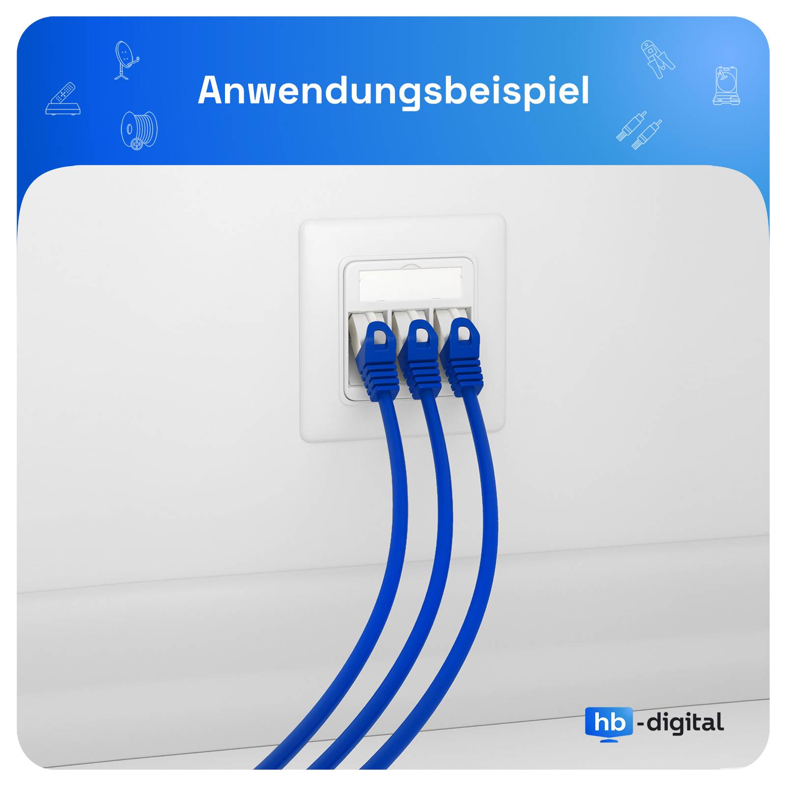 hb-digital Netzwerk Dose 3 Port Patchdose RJ45 Unterputz LAN Dose RAL 9003