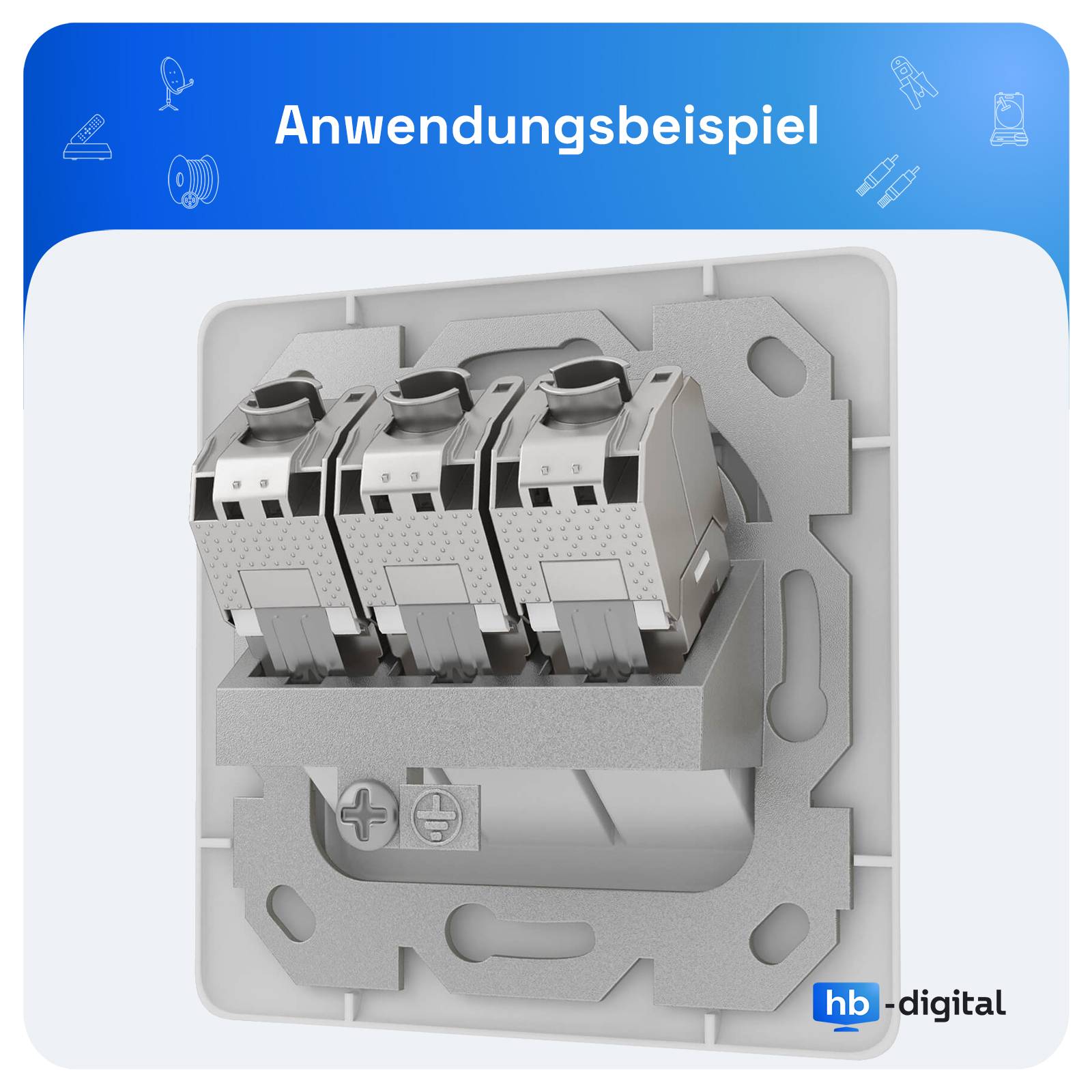 hb-digital Netzwerk Dose 3 Port Patchdose RJ45 Unterputz LAN Dose RAL 9003