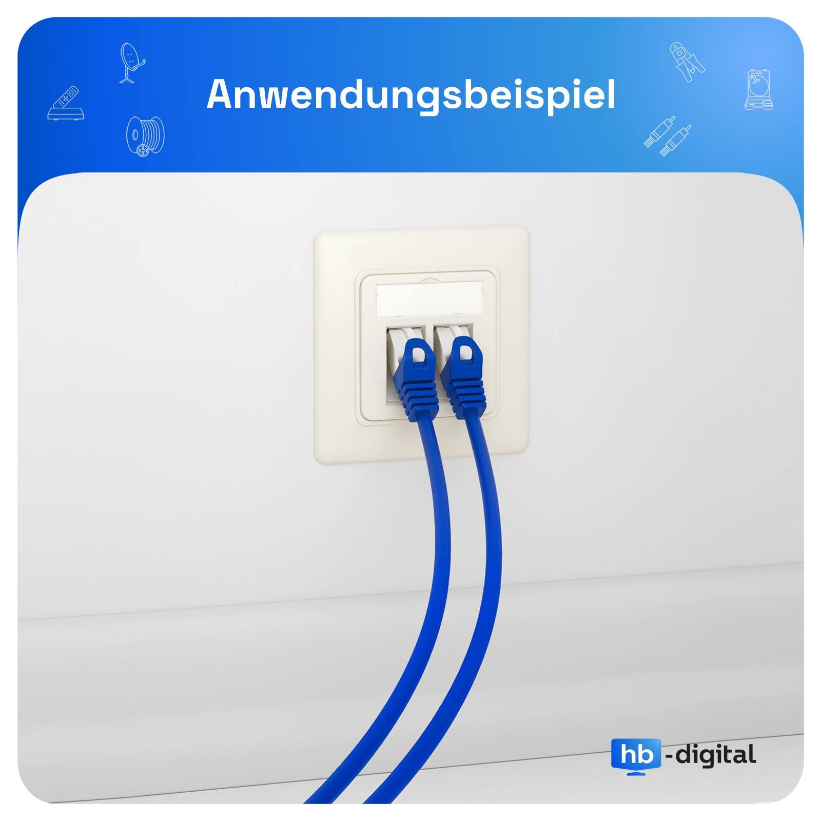 hb-digital Netzwerk Dose 2 Port LAN Dose RJ45 Unterputz RAL 9010