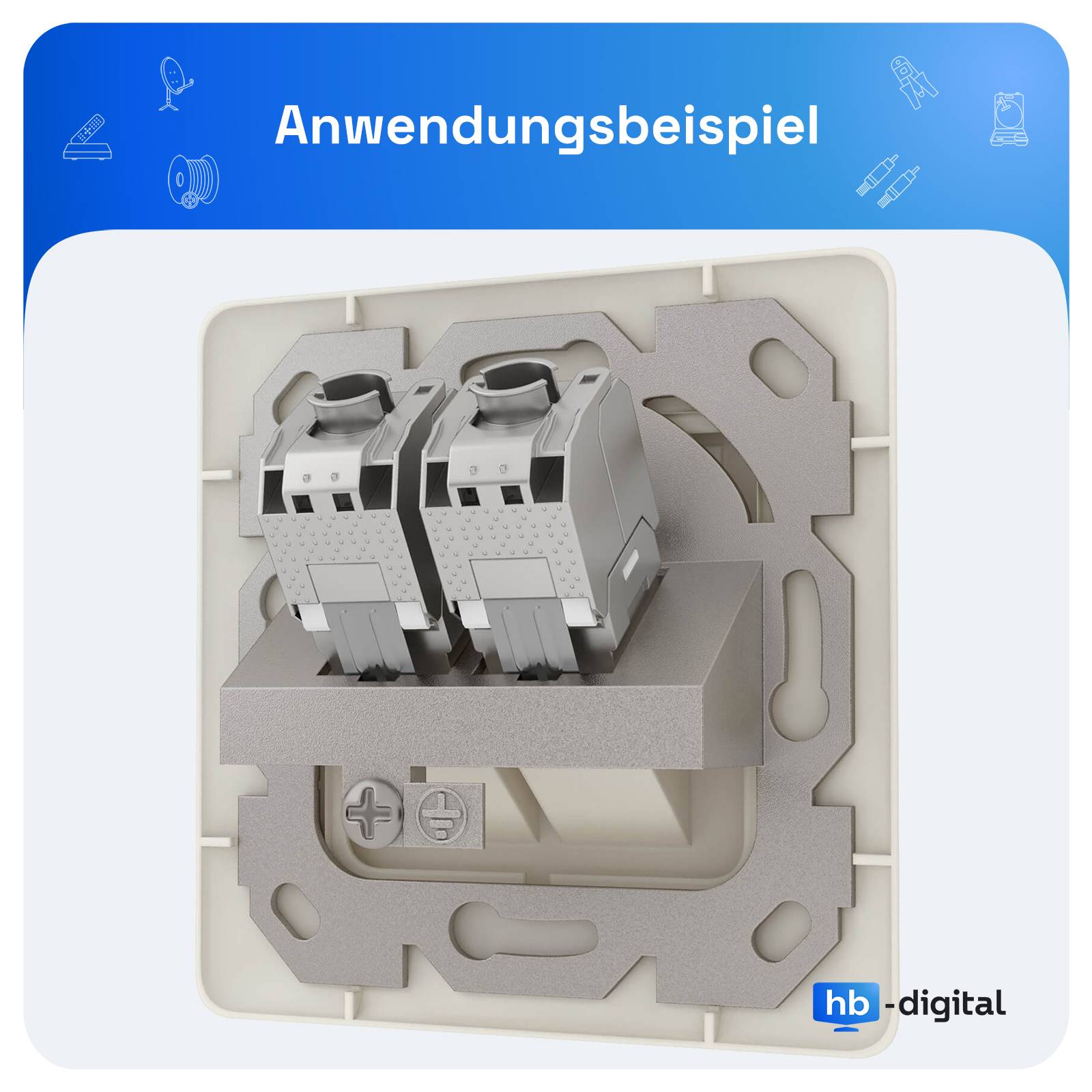 hb-digital Netzwerk Dose 2 Port LAN Dose RJ45 Unterputz RAL 9010
