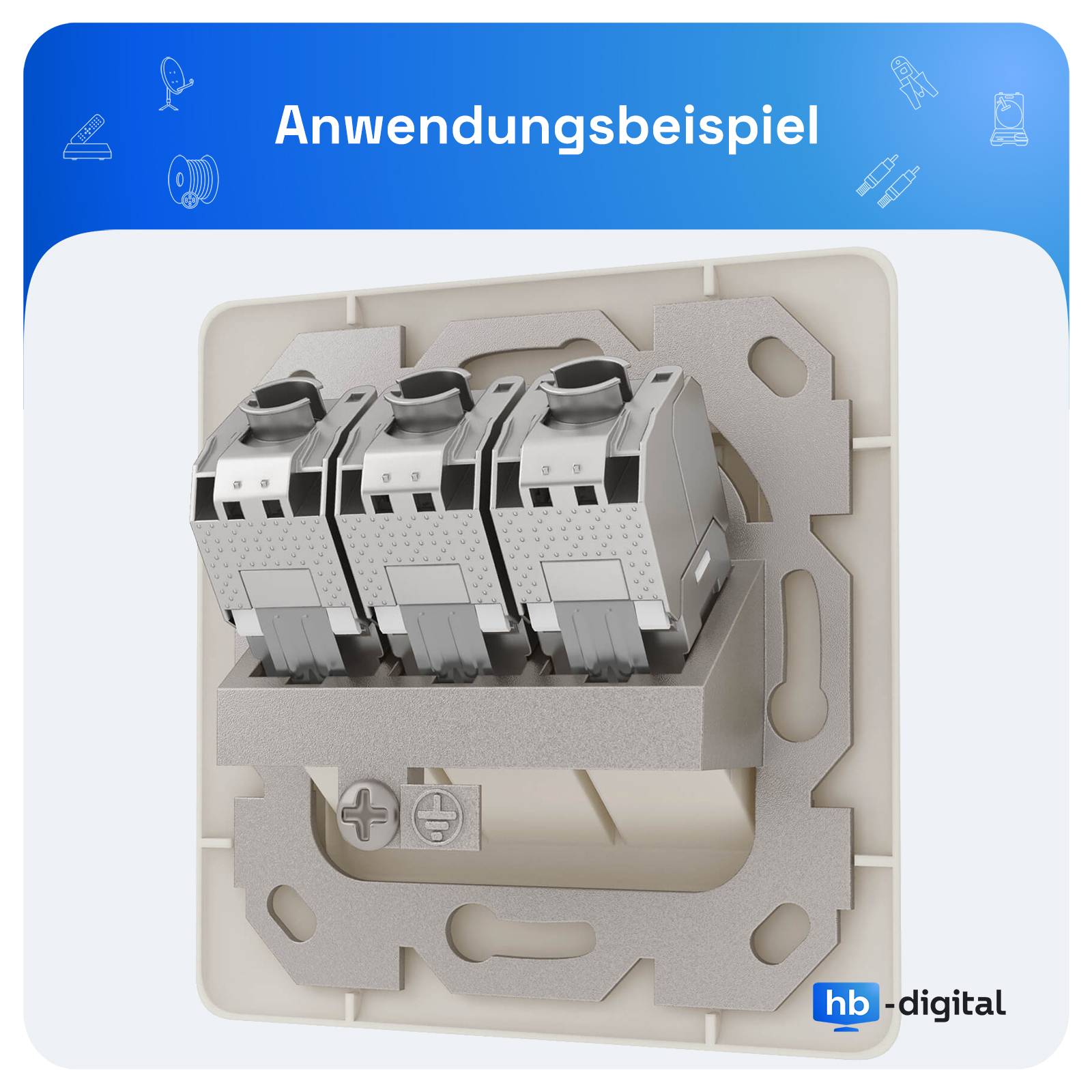 hb-digital Netzwerk Dose 3 Port Lan Steckdose RJ45 Unterputz RAL 9010
