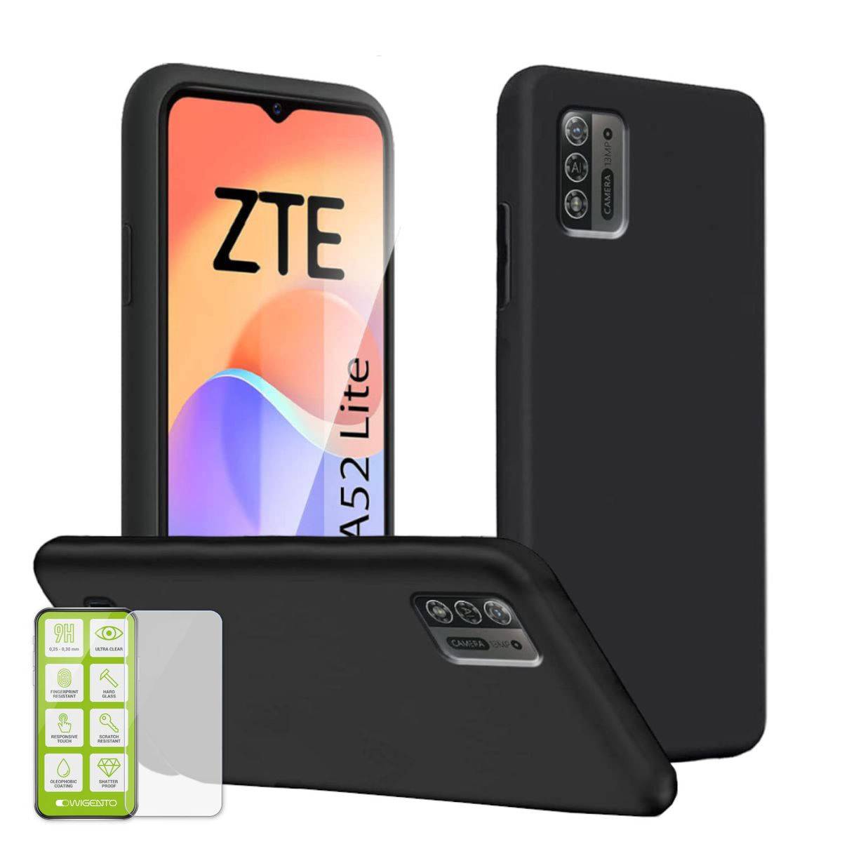 Für ZTE Blade A52 Lite Silikoncase TPU Schwarz + 0,26 H9 Glas Handy Tasche Hülle Schutz Cover