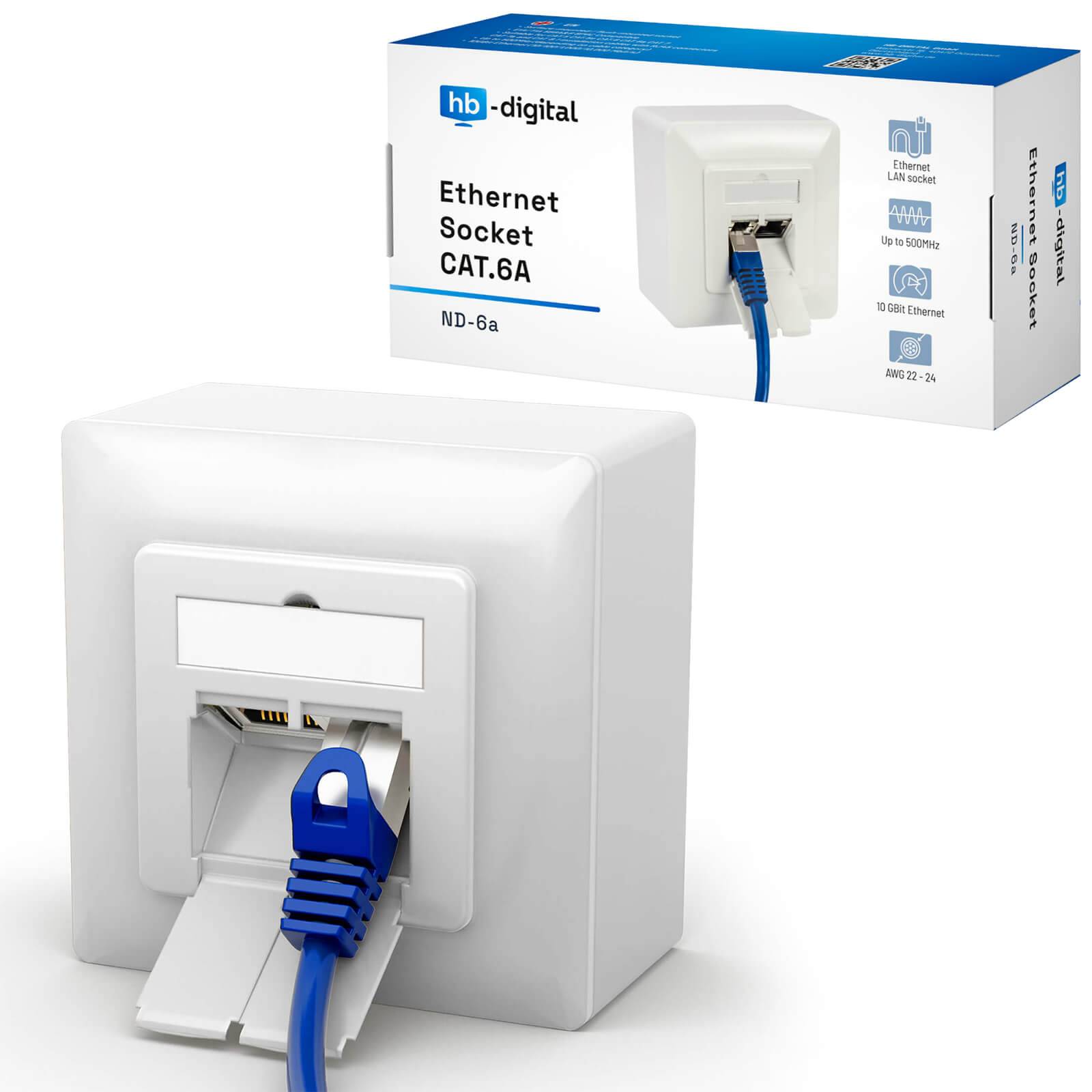 hb-digital LAN Dose CAT 6a Netzwerkdose Aufputz / Unterputz 2 x RJ45 RAL9003
