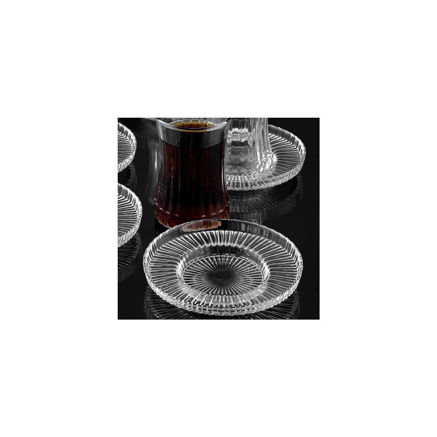 6er Set Teller Glas Glasteller 12cm Unterteller für Teegläser Cay Tabagi