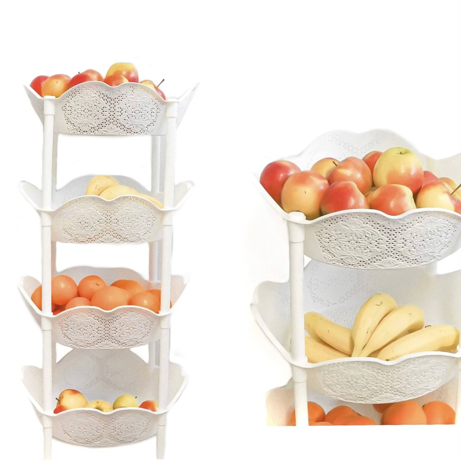 Obst Etagere Ständer Korb stapelbare Aufbewahrungskörbe 39x39x82cm Küchen Organizer 213021 Weiß